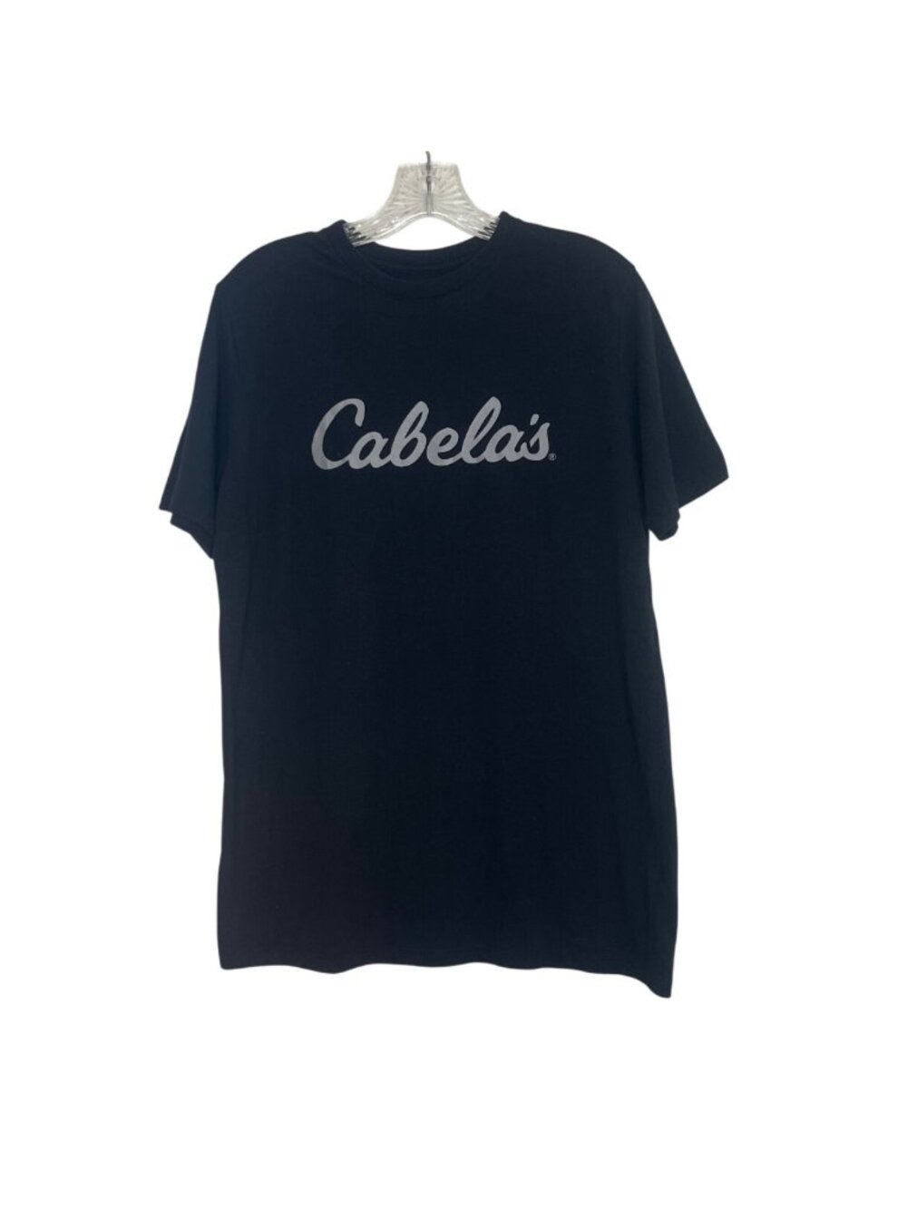 Cabelas Logo Graphic Tshirt Mens Medium Black Cotton Blend Casual Short Sleeve